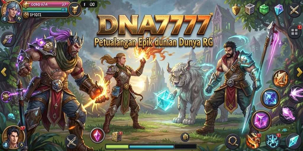 Screenshot menampilkan pertarungan seru di dalam game RPG DNA777.