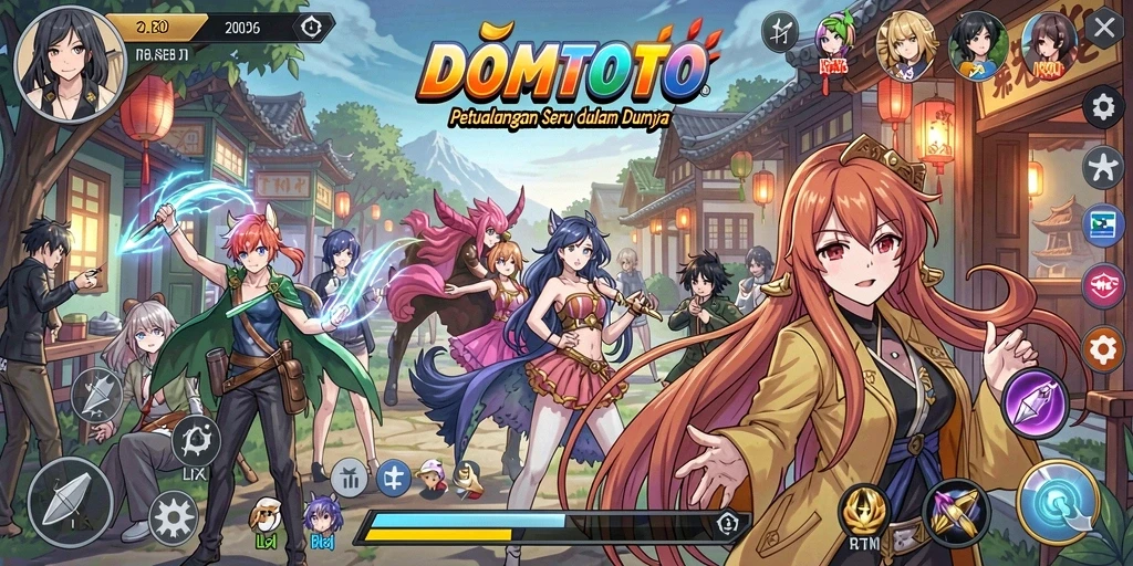 Tampilan screenshot DOMTOTO menampilkan karakter anime dalam pertempuran seru.