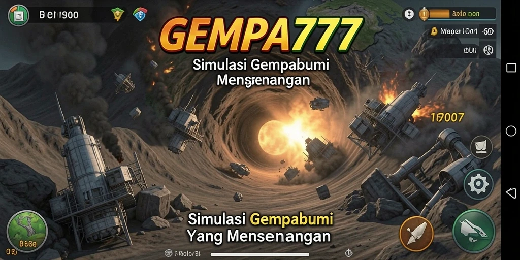 Tampilan gameplay GEMPA777 dengan efek gempabumi yang realistis.