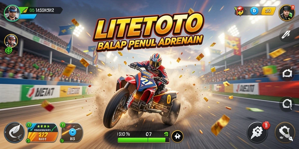 Screenshot gameplay LITETOTO menunjukkan balapan seru di trek penuh rintangan.