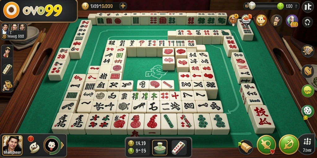 Tampilan gameplay OVO99 dengan desain ubin Mahjong yang indah.