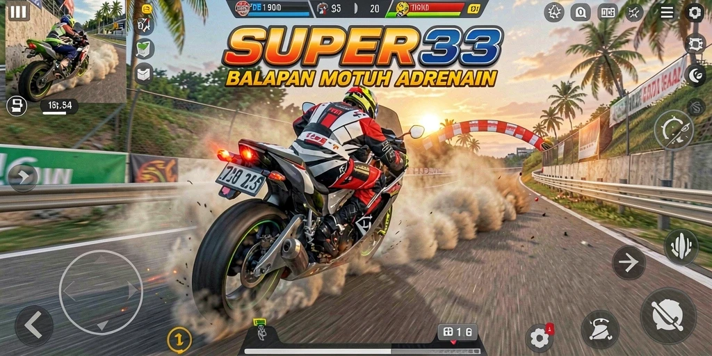 Tampilan aksi balapan motor yang seru dan mendebarkan.